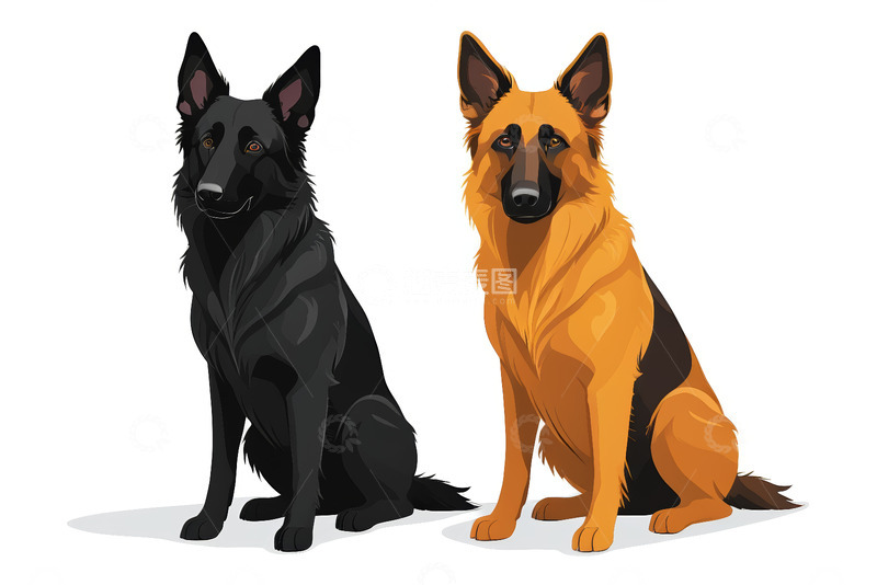 高清大图下载【趣麦麦图】两只德国牧羊犬坐立图像