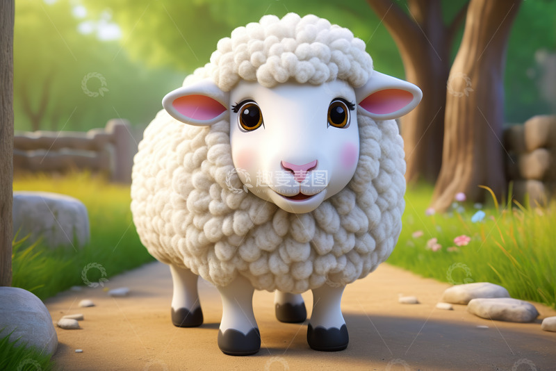 高清大图下载【趣麦麦图】卡通绵羊站在自然环境中