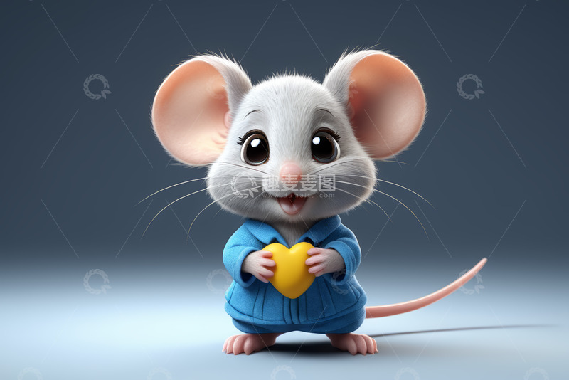 高清大图下载【趣麦麦图】手持爱心的卡通老鼠形象