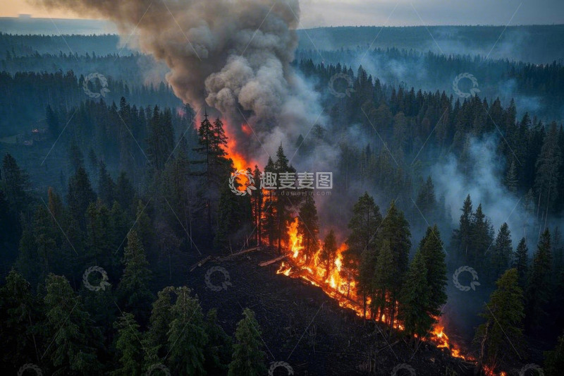 高清大图下载【趣麦麦图】森林野火熊熊燃烧场景