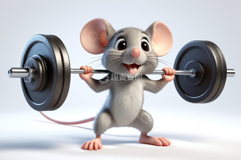 高清大图下载【趣麦麦图】卡通老鼠举杠铃