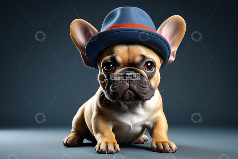 高清大图下载【趣麦麦图】戴帽子的法国斗牛犬宠物图