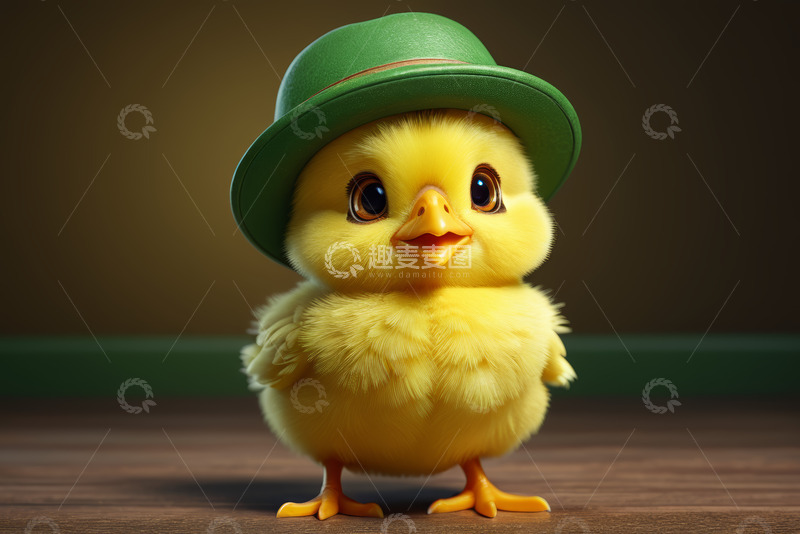 高清大图下载【趣麦麦图】戴绿帽子的黄色小鸡