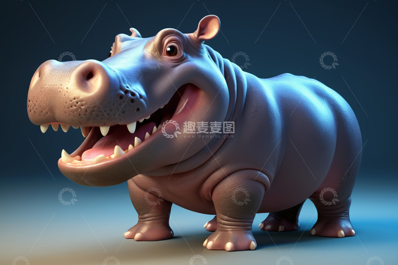 高清大图下载【趣麦麦图】卡通河马形象展示