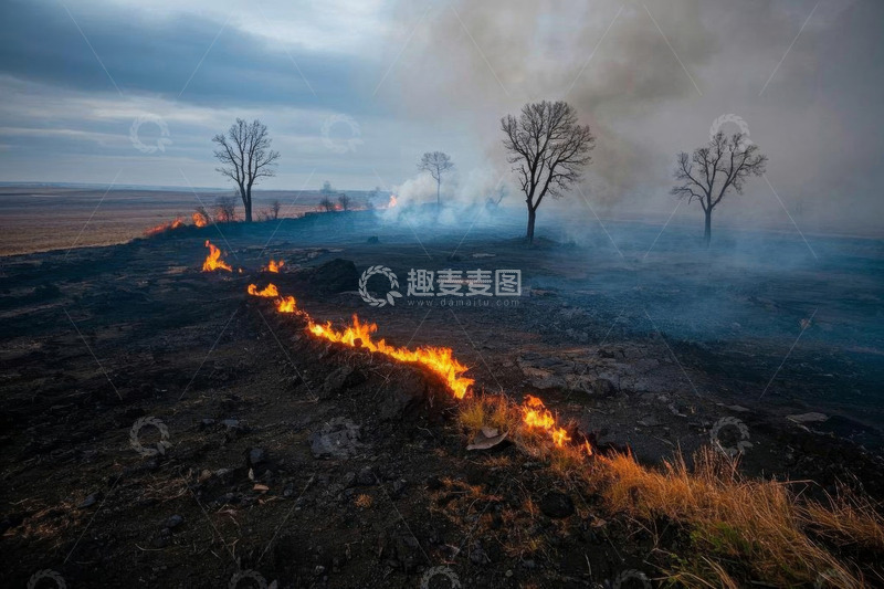 高清大图下载【趣麦麦图】野外草原燃烧景象