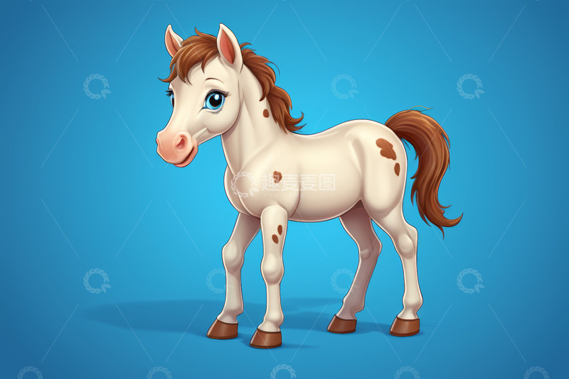 高清大图下载【趣麦麦图】卡通小马站立蓝色背景素材