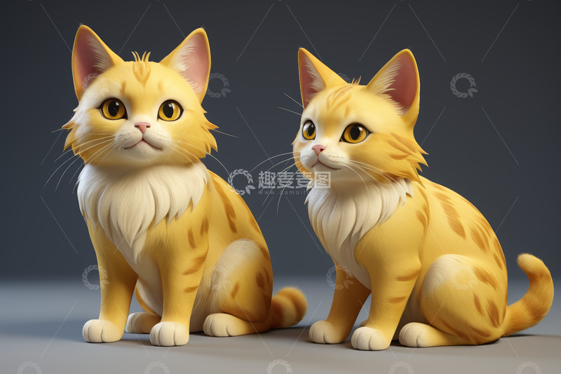 高清大图下载【趣麦麦图】两只卡通猫咪坐立形象