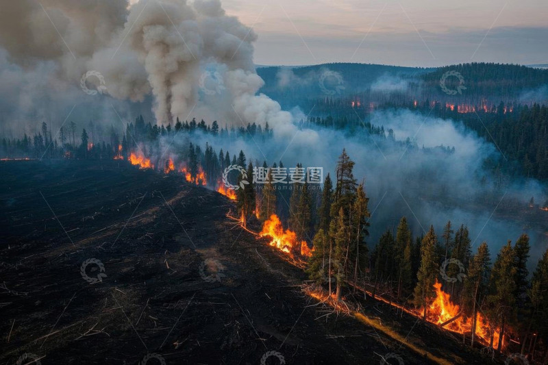 高清大图下载【趣麦麦图】森林火灾现场远景