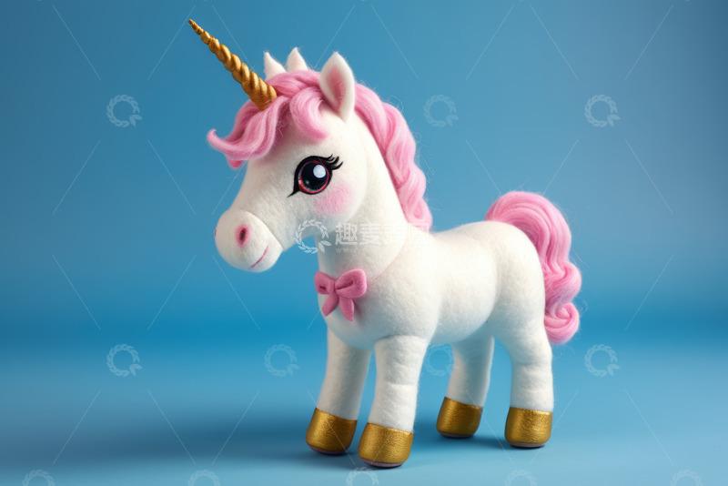 高清大图下载【趣麦麦图】粉色鬃毛独角兽毛绒玩具