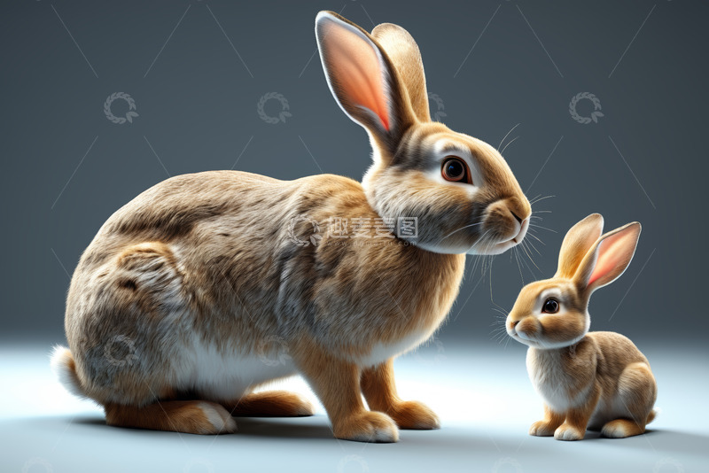 高清大图下载【趣麦麦图】两只兔子对视特写