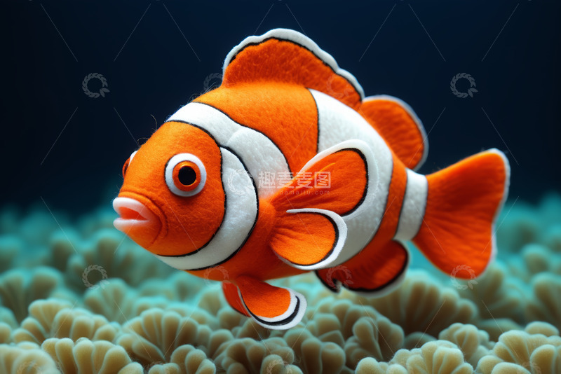 高清大图下载【趣麦麦图】橙色小丑鱼游弋在珊瑚间