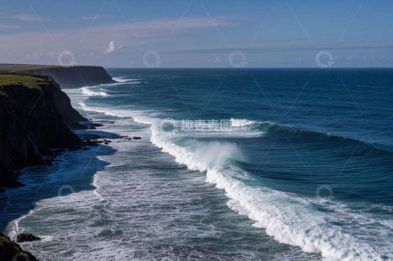 高清大图下载【趣麦麦图】海岸边悬崖与海浪景观