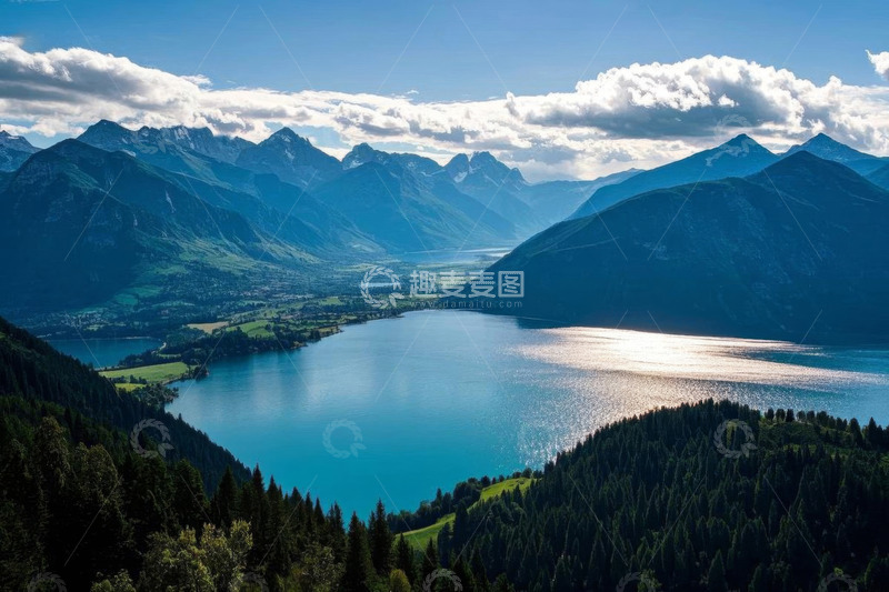 高清大图下载【趣麦麦图】高山湖泊森林自然风光全景