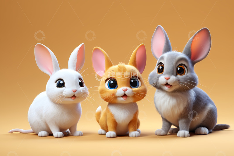高清大图下载【趣麦麦图】三只可爱卡通兔子