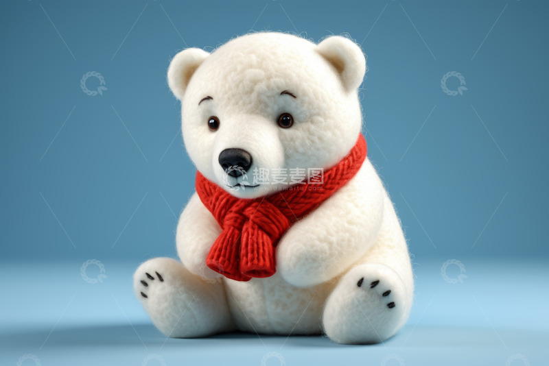 高清大图下载【趣麦麦图】戴红围巾的白色毛绒北极熊