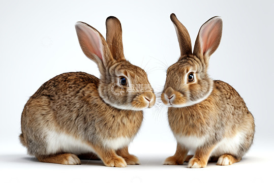 两只可爱兔子相对而坐
