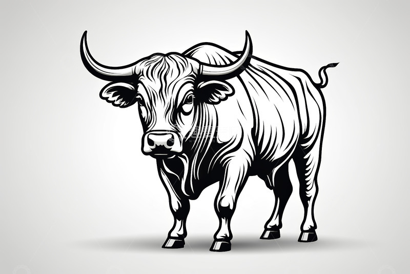 高清大图下载【趣麦麦图】黑白风格公牛图案素材