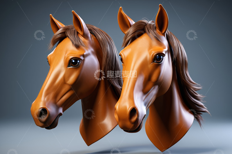 高清大图下载【趣麦麦图】两匹棕色马头3D模型