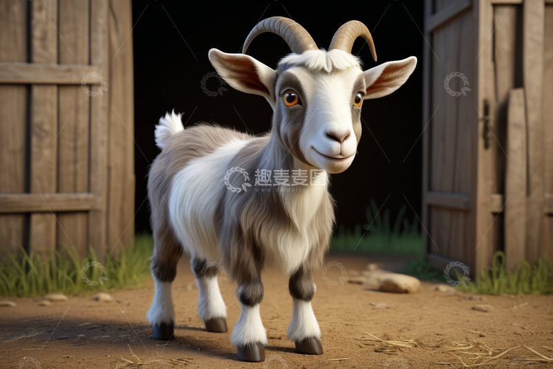 高清大图下载【趣麦麦图】农场卡通山羊站立场景