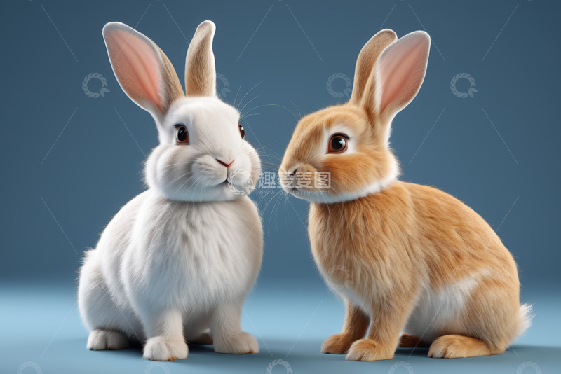 高清大图下载【趣麦麦图】两只可爱兔子相对而坐
