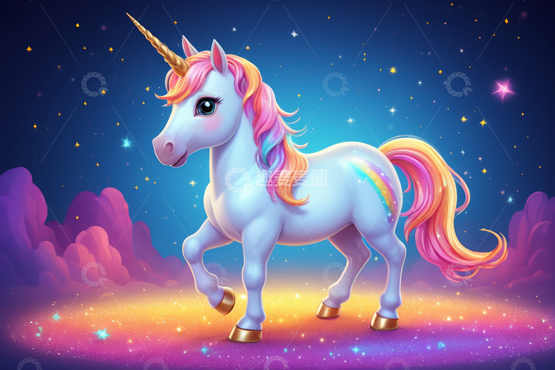高清大图下载【趣麦麦图】梦幻独角兽星空场景素材