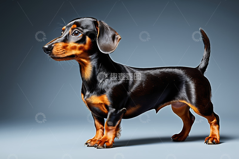 高清大图下载【趣麦麦图】站立的黑色棕斑腊肠犬