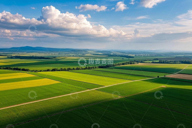 高清大图下载【趣麦麦图】航拍广袤绿色农田景观