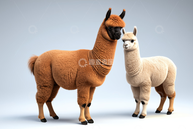 高清大图下载【趣麦麦图】两只羊驼立体模型展示