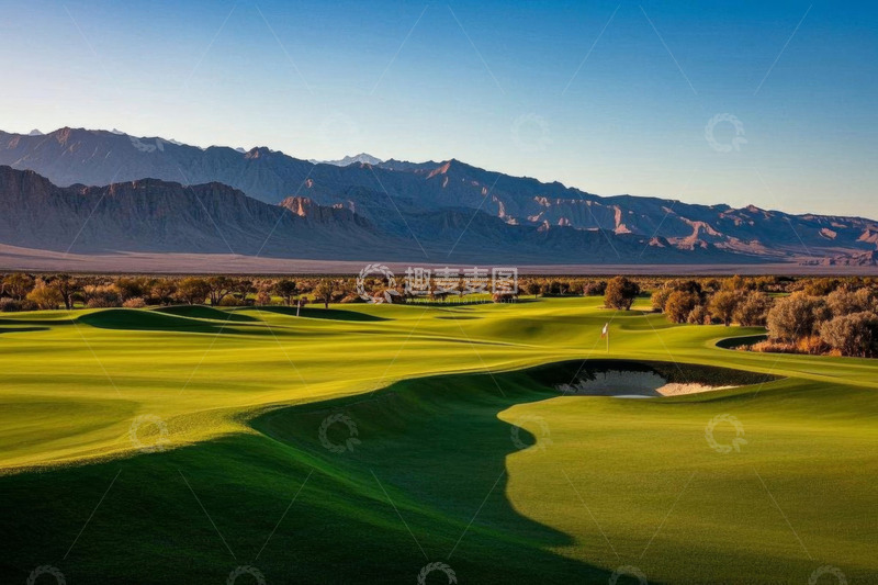高清大图下载【趣麦麦图】户外高尔夫球场与远山景观
