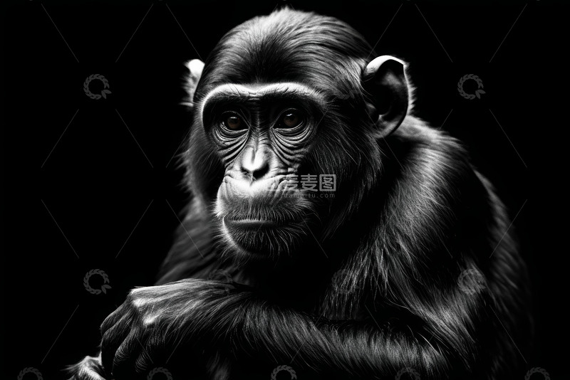 高清大图下载【趣麦麦图】黑白色调猴子特写