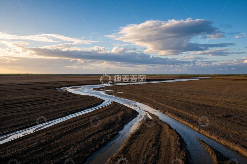 高清大图下载【趣麦麦图】田野间蜿蜒河流自然风光