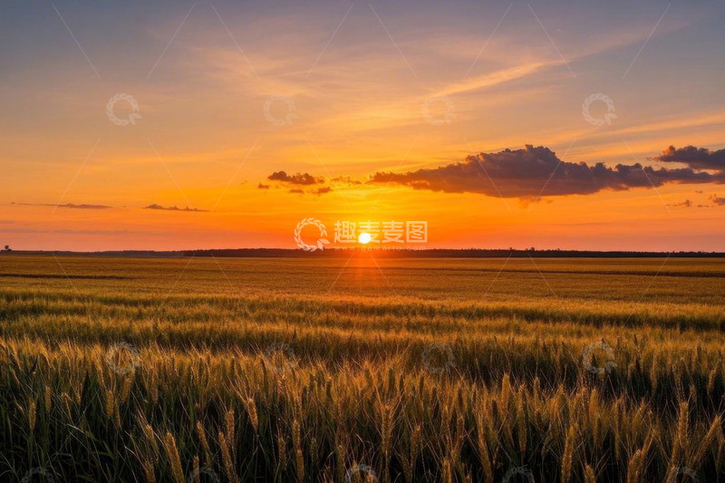 高清大图下载【趣麦麦图】麦田夕阳全景