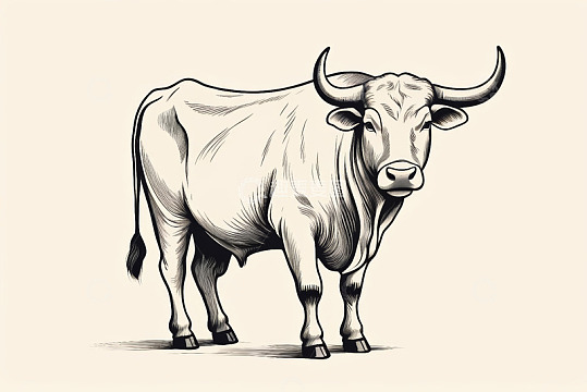 线条风格站立公牛插画素材