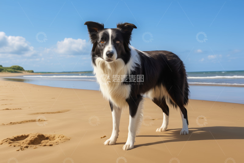 高清大图下载【趣麦麦图】海滩上的边牧犬