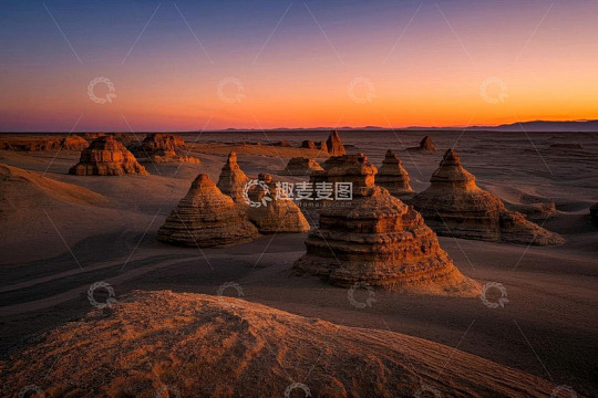 沙漠雅丹地貌黄昏景象