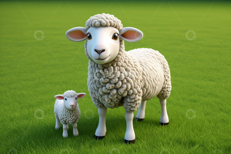 高清大图下载【趣麦麦图】草地上的母羊与小羊