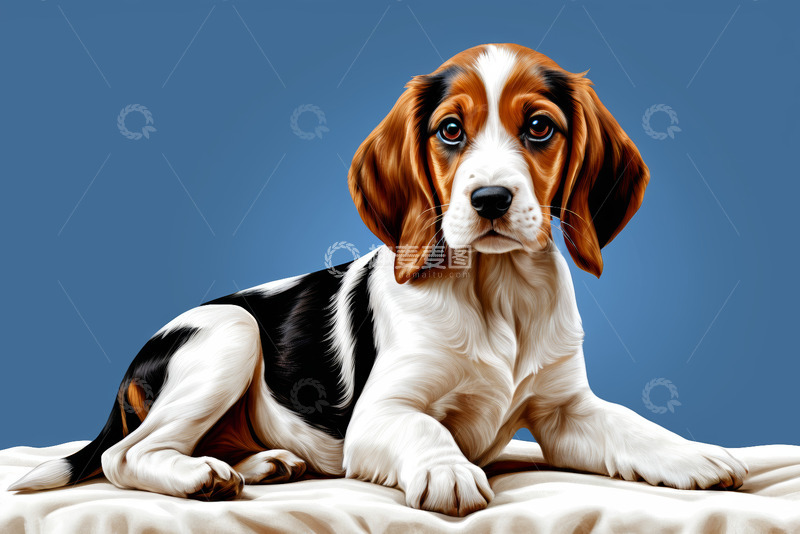 高清大图下载【趣麦麦图】趴着的三色比格犬宠物肖像