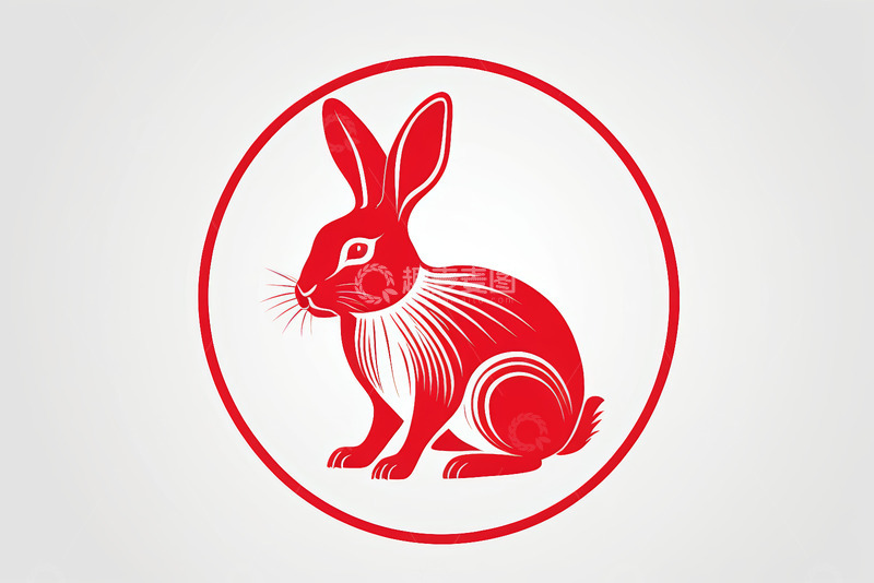 高清大图下载【趣麦麦图】圆形背景红色兔子图形设计
