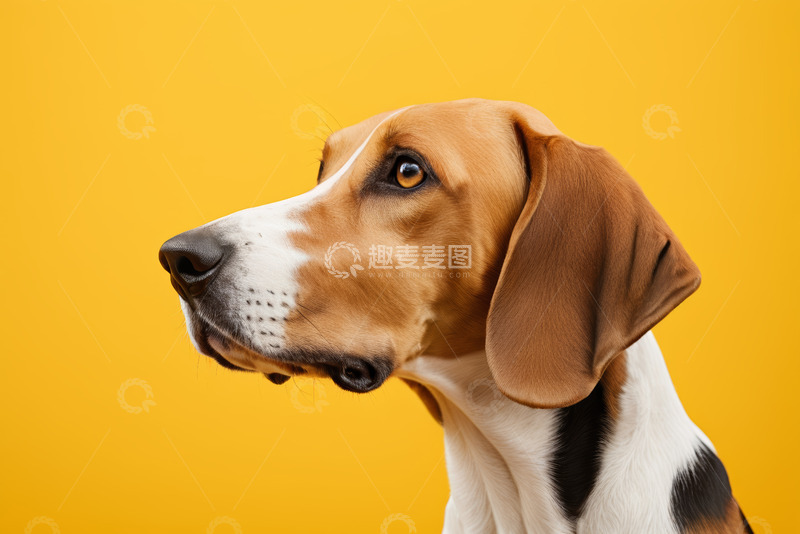 高清大图下载【趣麦麦图】黄色背景下的狗特写