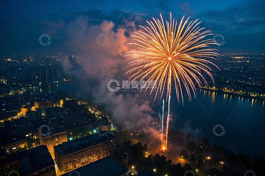 城市夜景烟花绽放