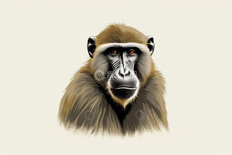 高清大图下载【趣麦麦图】狒狒动物肖像插画
