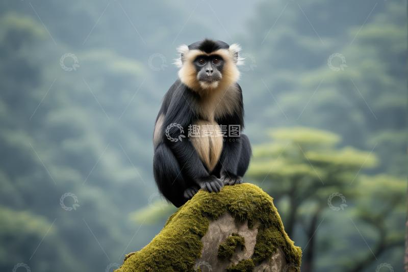 高清大图下载【趣麦麦图】岩石上坐立的猴子特写