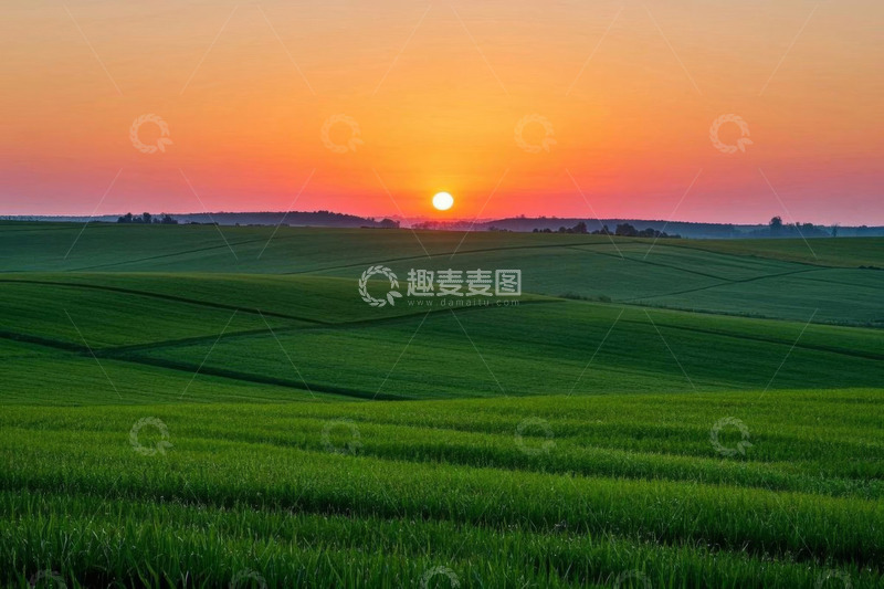 高清大图下载【趣麦麦图】田野日落时分自然风光