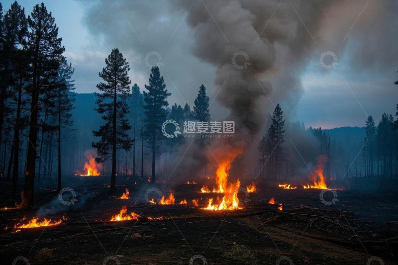 高清大图下载【趣麦麦图】森林火灾现场浓烟滚滚