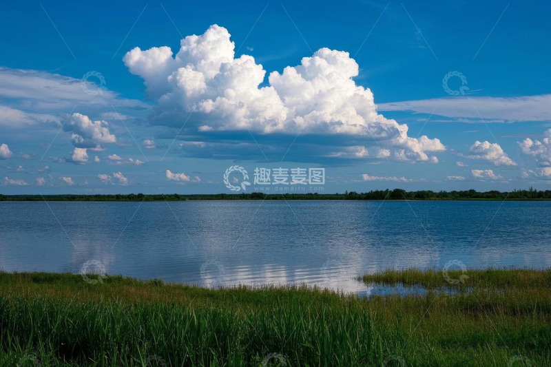 高清大图下载【趣麦麦图】湖畔蓝天与白云自然风光