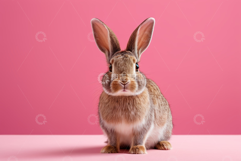 高清大图下载【趣麦麦图】粉色背景前的可爱兔子