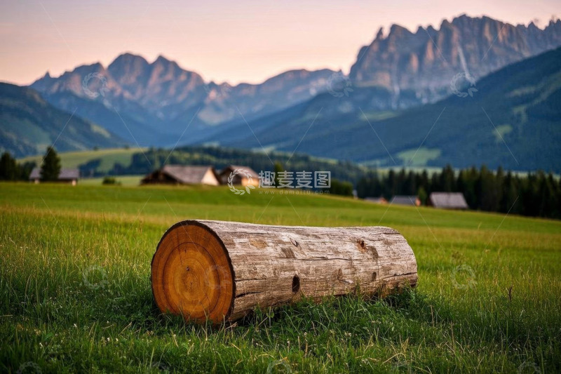 高清大图下载【趣麦麦图】山野草地中的原木景观