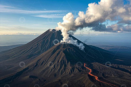 喷发中的火山全景