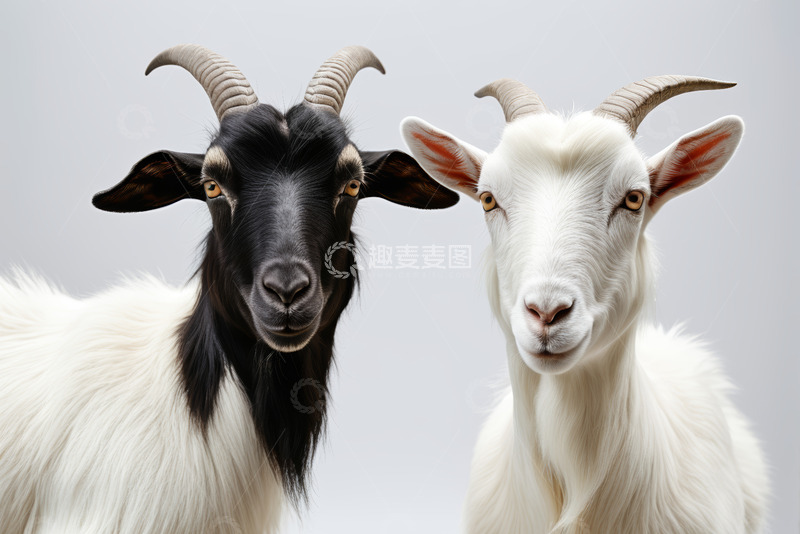 高清大图下载【趣麦麦图】黑白两只山羊特写