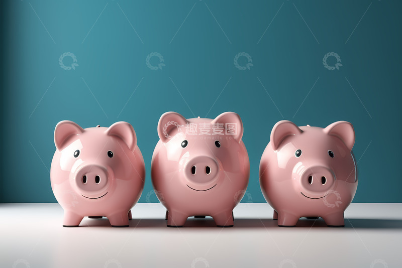 高清大图下载【趣麦麦图】三只粉色小猪存钱罐摆拍